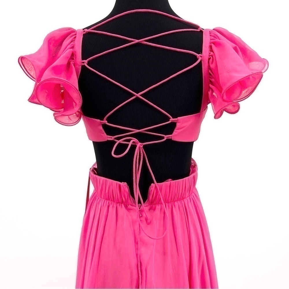 Mac Duggal Indy Chiffon Gown Maxi Backless Ruffles Pink Size 0 . X Small New - Picture 11 of 13